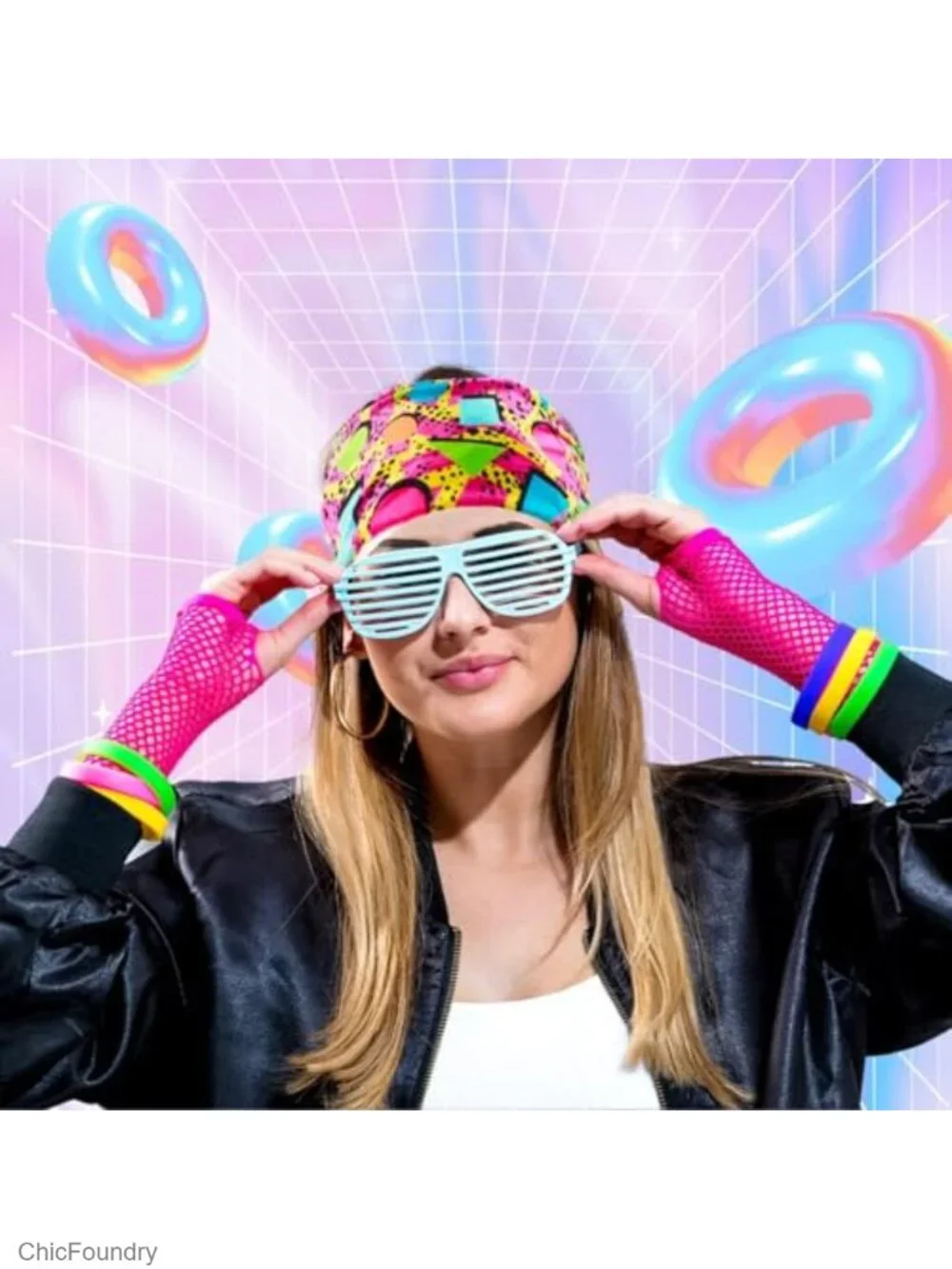Retro 80s 90s Neon Headbands 4 Pack Polyester Athletic Sweatbands for Men Women